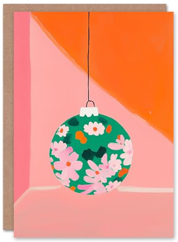 Wee Blue Coo Greeting Card Single Floral Pattern Bauble Ornament Painting For Her Woman Xmas Christmas Card