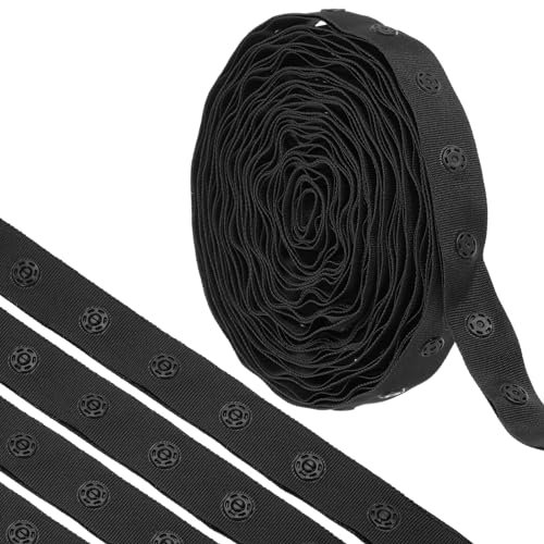QUARKZMAN 4 Yard Snap Button Tape für Nähen, Baumwoll-Snap-Button-Borte Schnellverschluss-Schnallenband für Kleidung Stoff DIY Handwerk, Schwarz