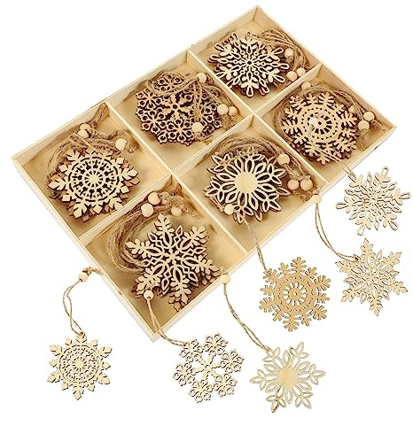Yardenfun 24stücke Holz Schneeflocken Ornament Hängende Weihnachtsdeko Für Christbaum Wohnaccessoires Für Festliche Feiern Und Weihnachtsdekoration