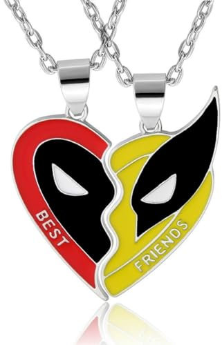 HQRKOTM Set di 2 Bff Regalo Migliore Amica Ciondolo,collana stitch,per Coppia Marvel Deadpool Wolverine Best Friends