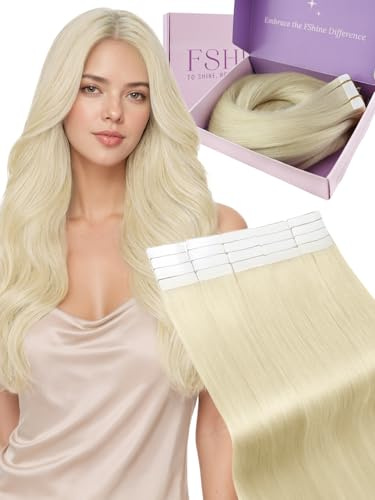 Fshine Invisible Tape Extensions Echthaar Platinblond 30cm 30g Echt Haar | Echthaar Extensions Tape, einfache Anwendung, natürliche Haarintegration, für Alltag und besondere Anlässe