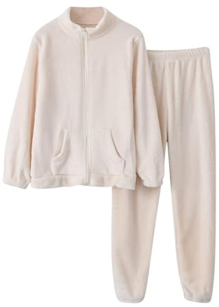 Tute da casa da donna autunnali, completi sportivi da donna in pile soffice a 2 pezzi, abbigliamento da casa morbido e felpato con cerniera per autunno inverno, set outfit caldo, abbigliamento da