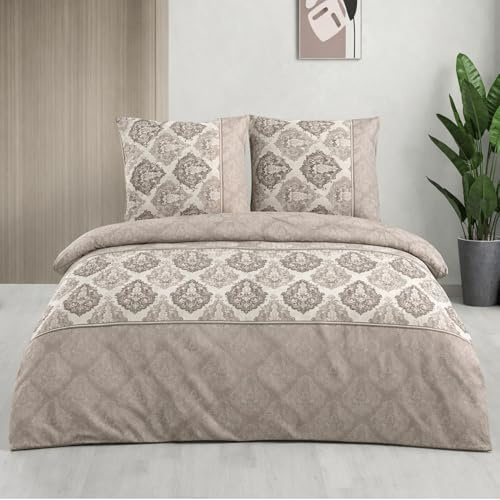 ZIRVEHOME Bettwäsche 240x220 cm 3-teilig Braun Bettbezug 240x220cm klassisches Ornament Design in Braun, Beige und Cremetönen 240x 220 cm Baumwoll-Bettwäsche-Set 240 x 220 cm. RomanaP1
