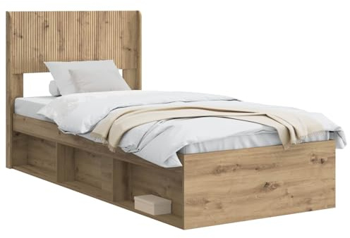 vidaXL Bettgestell mit Stauraum und Kopfteil Artisan-Eiche 75 x 190 cm, Moderne Bettgestell, rechteckig, Stauraum, Latten-Design, praktische Möbel für Dein Schlafzimmer