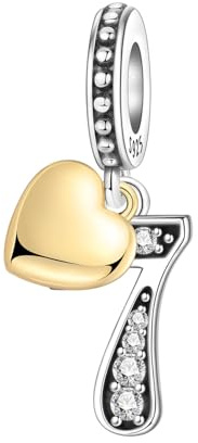 PANPOKI Zahl Charm für Armband & Halskette, Sterling Silber 925 mit Zirkon & 18K vergoldetem Herz, Geschenk für Jubiläum, Geburtstag, Alter (10 13 15 16 18 20 21 25 30 40 50 60)