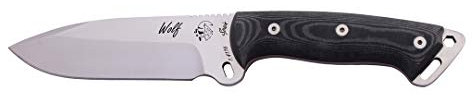 J&V Adventure Knives JV Cuchillo Wolf MICARTA Negra Funda Cordura para Caza, Pesca, Supervivencia y Bushcraft Realizado en Albacete + Portabotellas de Regalo