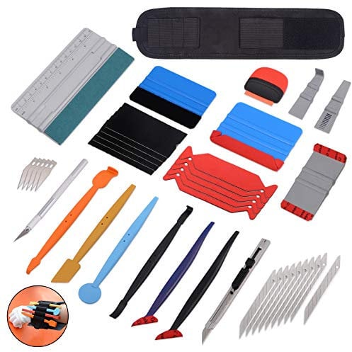Winjun Autofolie Fensterfolie Folierungs Werkzeug mit Folienrakel Micro Rakel 9mm Cuttermesser Magnet Armbänder Mini Schaber