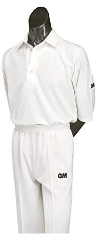 Gunn & Moore GM, Cricket Trousers, Athletic Fit Elasticated Waist 2 Pockets, Quick Drying & Enhanced Moisture Management, Off White with GM Logo, S Boys - Waist 25-26 Unfinished Hem