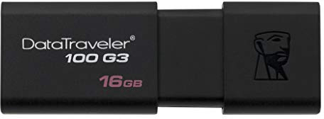 Kingston DT100G3/16GB-3P DataTraveler 100 G3 USB 3.0 USB Flash Drives, 16 GB, Black, Pack of 3