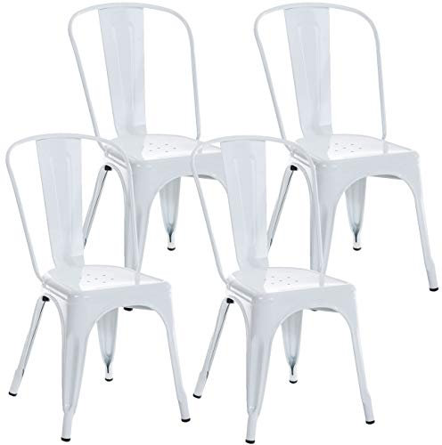 CLP Lot de 4 chaises Benedikt I Chaises métalliques empilables et faciles d'entretien, Couleur:Blanc