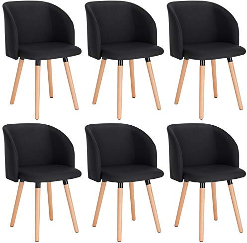 WOLTU Esszimmerstühle 6er Set Küchenstühle Wohnzimmerstühle Polsterstühle, Armlehnstühle mit Rückenlehne, für Esszimmer, Küche, Wohnzimmer, Leinen, Gestell aus Massivholz, Schwarz, BH120sz-6