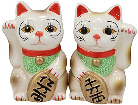 Ebros Gift Maneki Neko Salz- und Pfefferstreuer aus Keramik, magnetisch, Katzenfigur, 8,9 cm hoch, Küchentheke und Esstisch, dekorativer Akzent