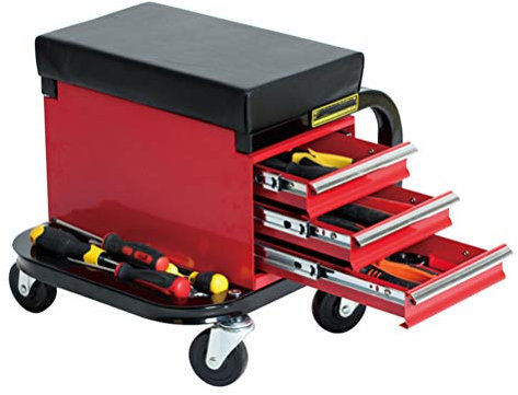 Dbtxwd Mobiler Werkstatthocker Mit Rädern Und 3 Schubladen Stauraum, Tragfähigkeit Ca. 135 Kg, 39 X 37 X 37 cm