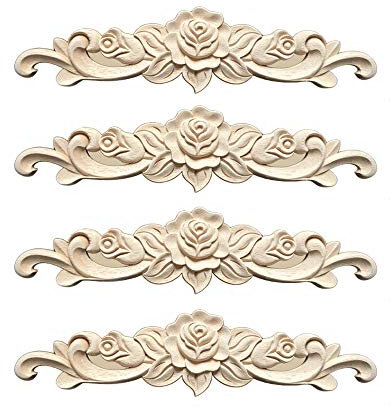 Zasiene Fregi in Legno Intagliato Decorativi per Mobili 4 Pezzi da Applicare Decorazioni Wooden Art Porta Telaio Angolo,30 * 7cm