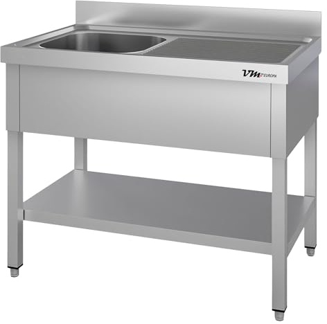 VM Europa - Gastro Spültisch mit Abtropffläche - 140 x 70 cm - Freistehend mit Becken Links - AISI 430 Edelstahl - Gastronomie Spüle Waschtisch Spülbecken Gastrospüle Gewerbeküche
