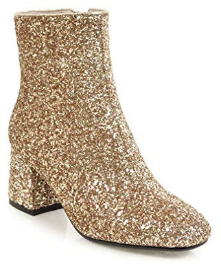 Elyffany Stivaletti da donna con tacco medio e glitter, con cerniera, per feste e balli, Oro, 41 EU