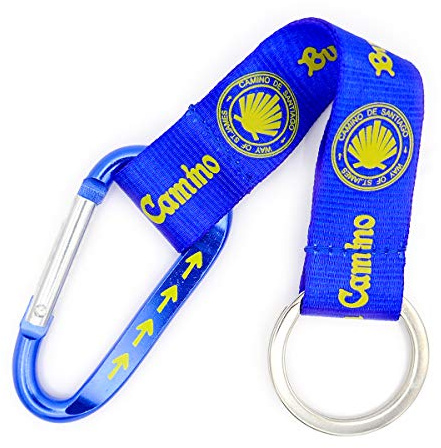 Camino Cats Jakobsweg Schlüsselanhänger mit Karabiner – Jakobsweg Keyring Blau/Gelb – Pilger Symbol Souvenir & Geschenk für Camino de Santiago de Compostela