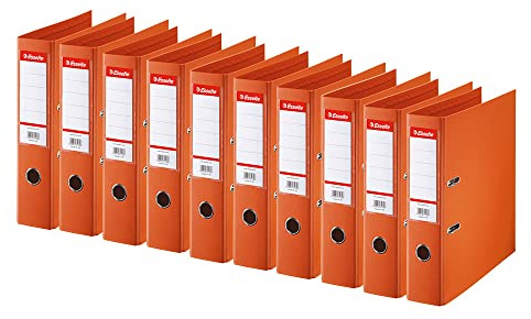 Esselte | Classeur à levier A4 Standard | Lot de 10 | Capacité 550 feuilles | Dos 75 mm |PP | Griffes de blocage | Étiquette de dos interchangeable | Bureau, Ecole, Maison | Orange | 320240