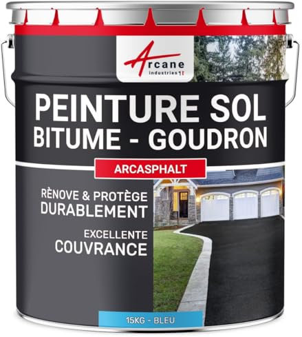 Peinture, bitume, goudron, asphalte, macadam, béton, enrobé: Arcasphalt - 15 kg (jusqu'à 30 m² en 2 couches) Bleu - ARCANE INDUSTRIES