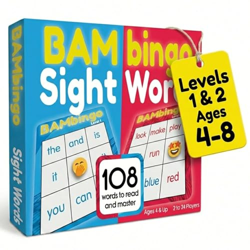 The Bambino Tree BAMBingo Sight Word Flash Card Bingo Game | Educational Learn to Read Games for Kids, Vocabulary for Kindergarten 1st Grade - Dolch's Fry's Words Lists