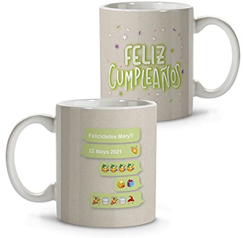 LolaPix Taza felicidades. Tazas Personalizadas. Tazas Desayuno Originales. Varios diseños. Capacidad 330ml. CUMPLEAÑOS Whatsapp
