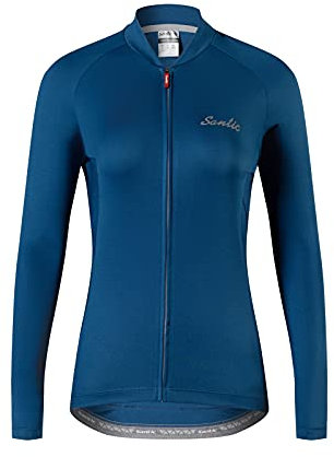 Santic Cycling Jersey Women Long Sleeve Cycling top Ladies Bike Shirt for Women Breathable Navy XL