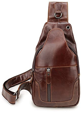FANDARE Retro Brusttasche Leder Sling Bag Schultertasche Herren Damen Umhängetaschen Sporttasche für Freien Reisen Wandern Hiking Joggen Daypacks Braun