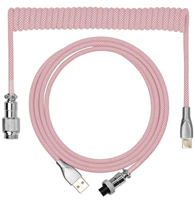EPOMAKER Macaron - Cable en Espiral para Teclado, 1,8 m, Cable USB Tipo C a USB-A, Cable de Teclado mecánico de TPU con Conector Aviador Desmontable para Teclado Gaming, Tableta, Smartphone (Rosa)