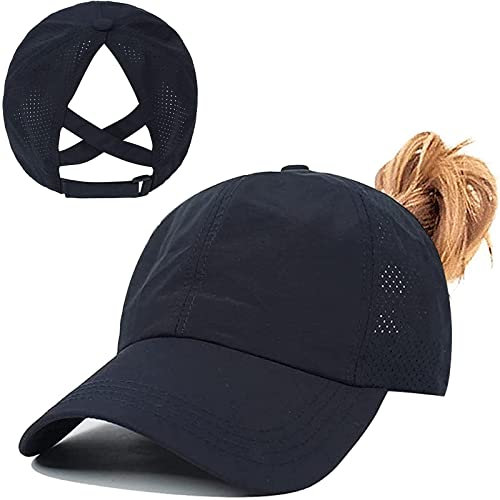 Pferdeschwanz Baseballkappe Damen Sommer Einstellbare Schnell trocknende Masche Atmungsaktiv Baseballmütze Unisex Criss Cross Hüte Sport Mütze (Tibetanisches blau)