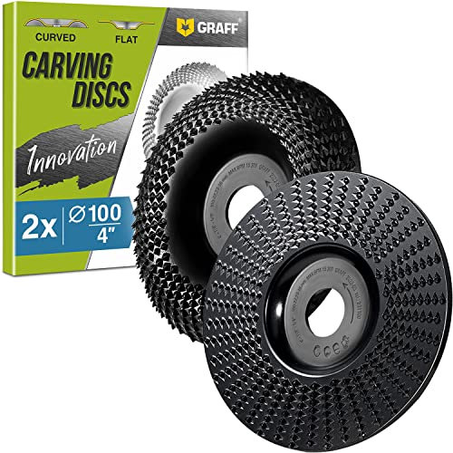 GRAFF Premium Holzschnitzscheibe 10,2 cm für Winkelschleifer – Set Form- und Schleifscheibe für Holz, Trockenbau, Spanplatten, Kunststoff – Holzbearbeitung Winkelschleifer-Aufsatz mit 2,2 cm – 1,6 cm