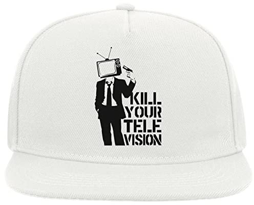 Kill Your Television Mainstream Media Sucks 5 Panel Snapback Flat Visor Cap Hat Baseballmütze Weiß