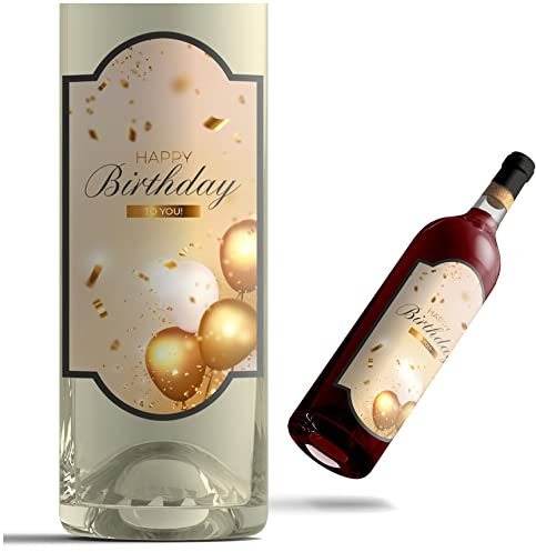 2er Set Flaschenetiketten mit Herzensbotschaft 14x7,4cm Weinetikett Sektetikett als Geschenk Aufkleber für Weinflasche Sektflasche Sticker ohne Flasche selbstklebend Y005 (02 Happy Birthday)