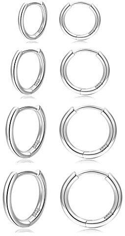 Senteria Sterling Silber Kleine Creolen für Damen - Huggie Ohrringe Set für Knorpel, Zweites Loch - Winzige Mini Silber Creolen für Mädchen