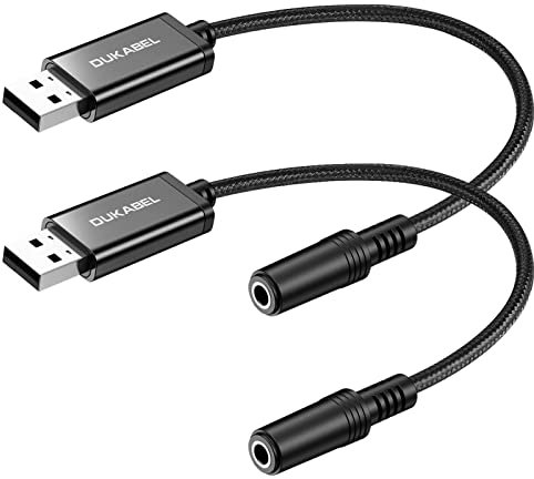 DuKabel Confezione da 2 USB Scheda audio esterna USB a jack da 3,5 mm (4 poli CTIA) Cavo adattatore audio stereo Scheda audio esterna per cuffie, altoparlante o microfono TRRS a 4 poli - 25 cm nero