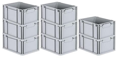 PROREGAL SuperSparSet 8x Eurobox NextGen Economy | Griffe geschlossen |HxBxT 22x30x40cm | 20 Liter | Eurobehälter, Transportbox, Transportbehälter, Stapelbehälter