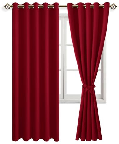 JIUZHEN Gardinen Blickdicht Weihnachtsvorhänge Vorhänge Wohnzimmer mit Vorhang-Krawatten Verdunkelungsvorhang Wärmeisolierende Thermovorhang für Schlafzimmer, Rot, 2 Stück, 228x167cm(HxB)