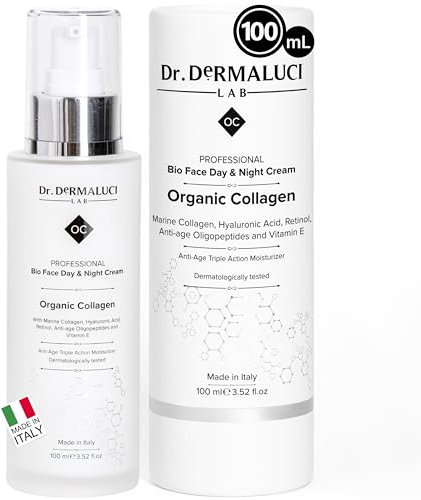 Crema Viso Idratante Bio Collagene Marino, Retinolo, Acido Ialuronico, Vitamina C+E, Oligopeptidi, Aloe Vera,Olio Jojoba |Cosmesi Organica |Anti-Età, Antinvecchiamento, Naturale |Giorno/Notte |Italia