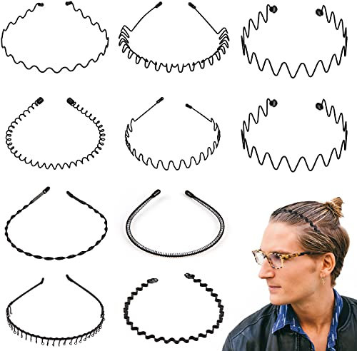 10 Stück Haarreifen Männer, Damen Dünn, für Outdoor, metall haarband herren, haarreif jungen sport, Mehrere Stile, Geeignet , Fitness(Schwarz)