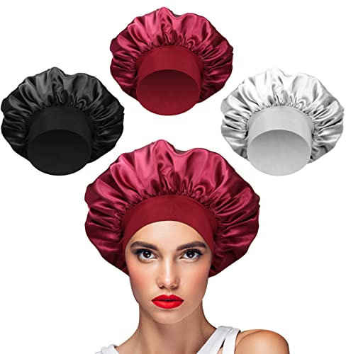3 Pezzi Cuffia Seta per Ricci Bonnet Notte per Dormire, Cura dei Capelli e Della Pelle, Lavare il Viso, Maschera Facciale Idroterapia Sesso Femminile (Rosso Nero Grigio)