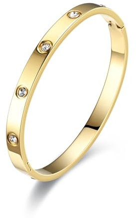 RIXERKOC Bracciale Rigido Donna, Bracciale in Acciaio Inox Lucidato con Catena Intarsiata di Zirconi, Regalo di Compleanno Matrimonio San Valentino