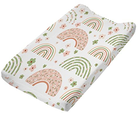 Winmany Funda para cambiador de pañales para bebé, diseño de flores, arco iris, para cuna, colchón, cambiador, transpirable, 32 x 16 pulgadas (solo funda, almohadilla no incluida)