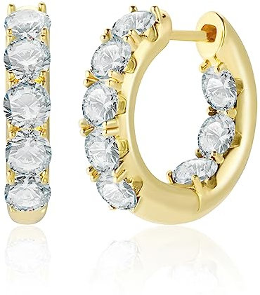 Gold Huggie Creolen 16 Karat vergoldet grün klein Creolen Ohrstecker Zirkonia zierlicher Schmuck für Frauen Geschenk (Weißes Zirkon-Gold)