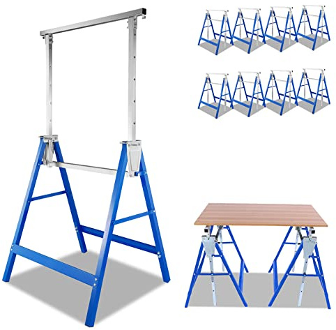 Sonnewelt Set de caballetes de trabajo de 8 unidades, azul, altura ajustable de 80 a 130 cm, caballete plegable, caballete de andamio estable hasta 200 kg con dispositivo antideslizante