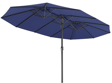 SONGMICS Doppelsonnenschirm 460 x 270 cm, extra großer Sonnenschirm, Gartenschirm, UV-Schutz bis UPF 50+, Terrassenschirm, mit Kurbel, Garten, Balkon, Outdoor, ohne Ständer, dämmerungsblau GPU036L01