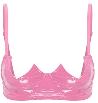 Fldy Womens Sexy Half Cup Bra Open Nipple Lingerie Bra Top Patent Leather Underwired Unlined Brassiere Hot Pink B 4XL
