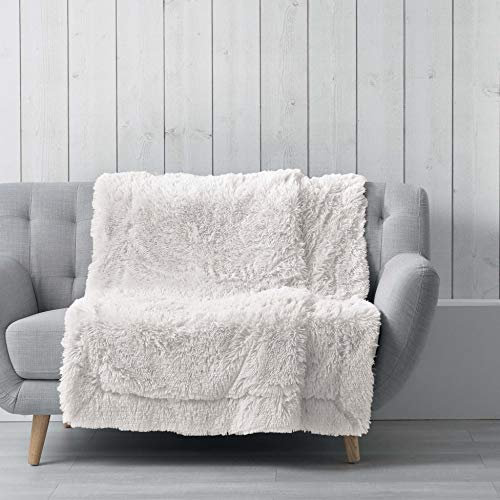 Dynamic24 Kuscheldecke Felloptik Tagesdecke Felldecke Fellimitat Kunstfell Decke oder Fellkissen Kissenhülle Sofakissen Fell Kissen Kissenbezug Deko (Natur, 180x220cm)