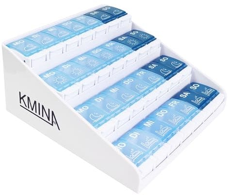 KMINA - Pilulier Semainier 4 Compartiments, Boite Medicaments Maison, Journalier Semaine, Français, Organiseur Pilule, Hebdomadaire