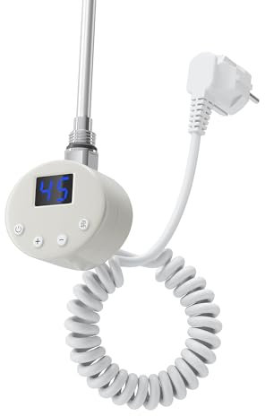 SUNXURY Barra riscaldante con termostato, elemento riscaldante per termosifoni da bagno con schermo LCD e tubo di riscaldamento in acciaio inox, 600 W, bianco
