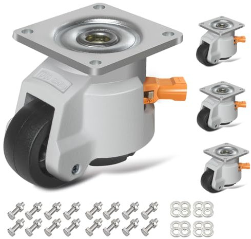 IQWTU Nivellierrollen Schwerlastrollen für Werkbank Tragfähigkeit 1000KG, 4er Set 50MM Lenkrollen mit Ratschengriff-Design, 360-Grad-Möbelrollen Schwerlast für Maschine, Ausrüstung, Regale
