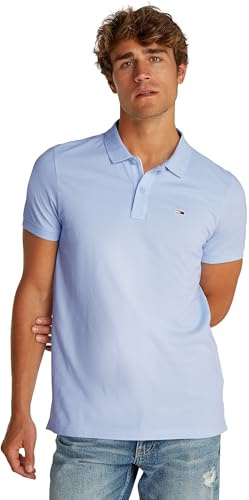Tommy Jeans TJM Slim Placket Polo EXT S/S Polo Men's, Blue (Sweet Blue), XXL